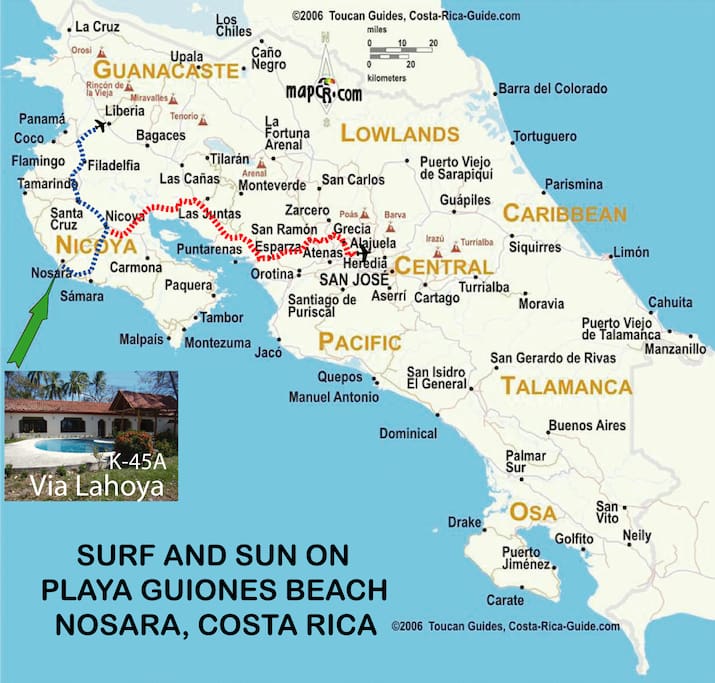 costa rica map showing nosara region