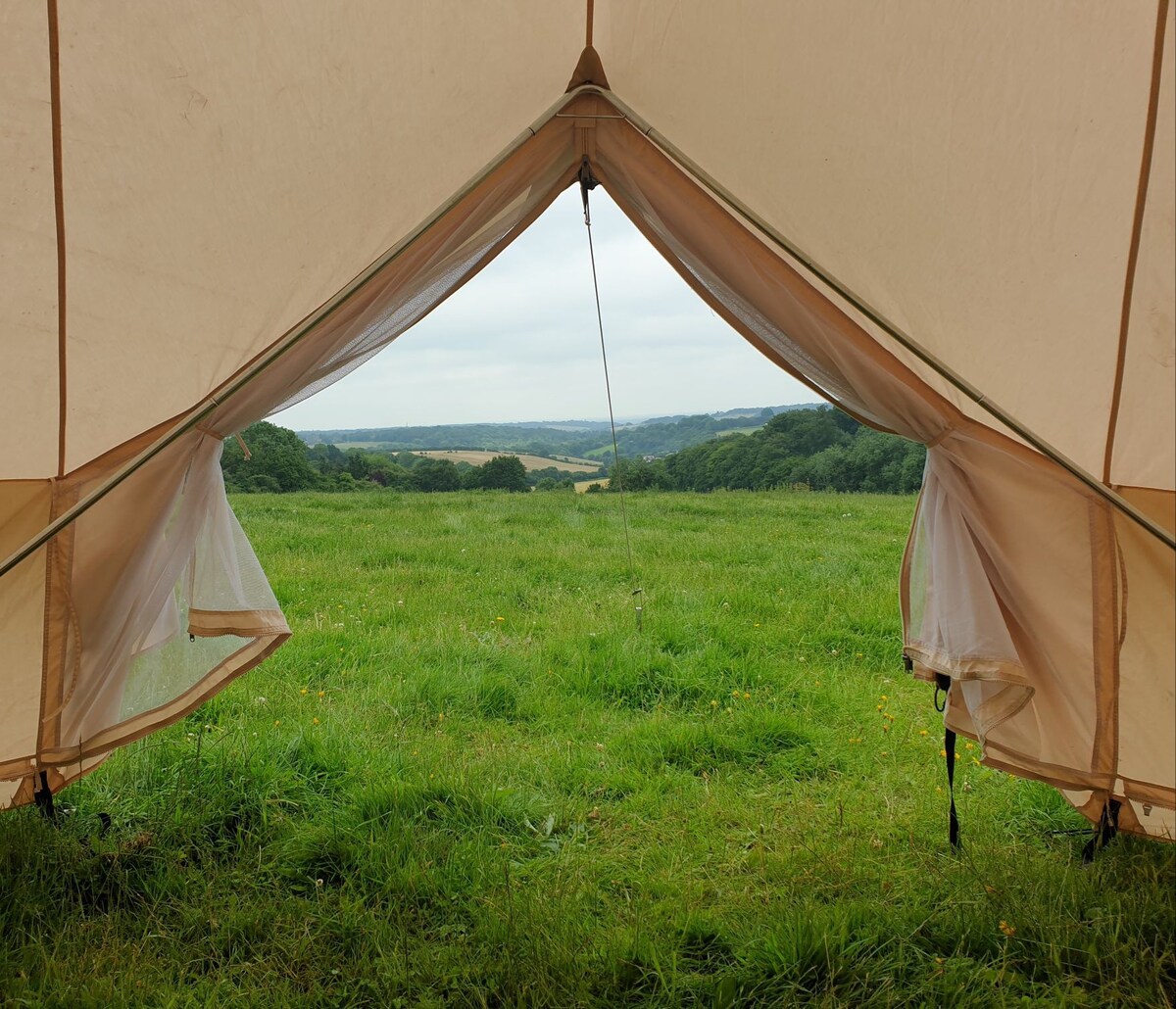 宾夕法尼亚草甸农场的华丽钟形帐篷。Freckle 's