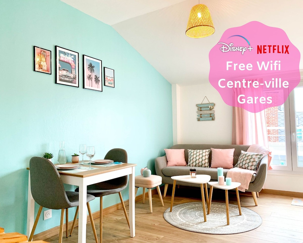 ★  Appartement Hypercentre ★ Gares ★ Netflix/迪士尼+★无线网络★阳台