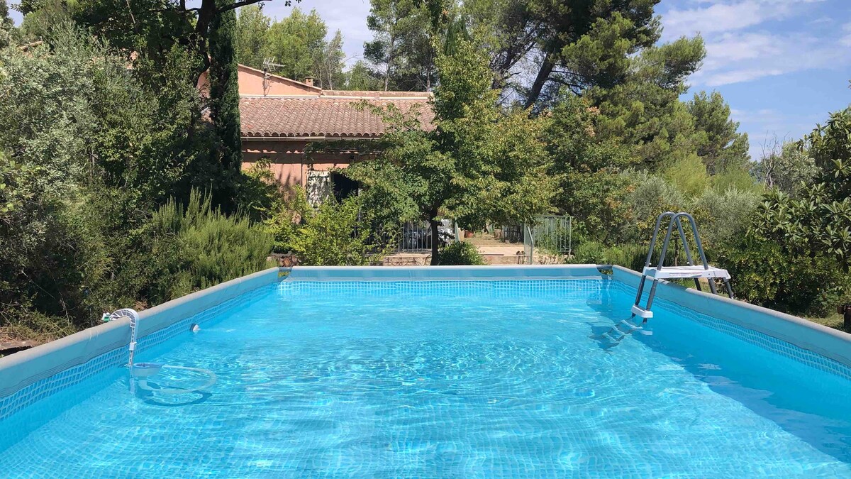 Nature, jardin, piscine, vue sur Mont Ventoux