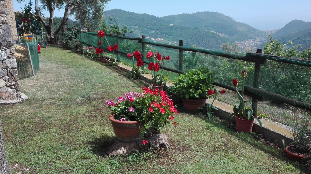 In collina con giardino vista mare