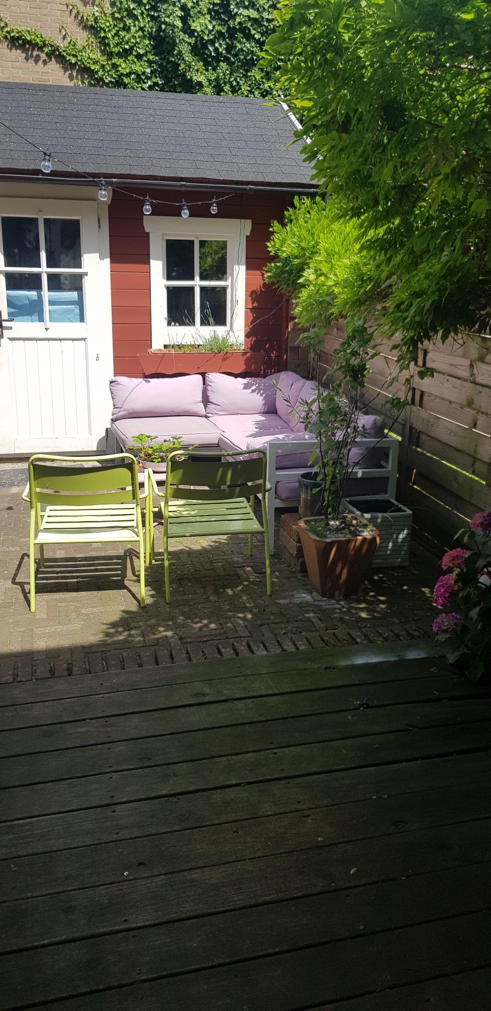 舒适的露台房屋，带阳光明媚的花园。