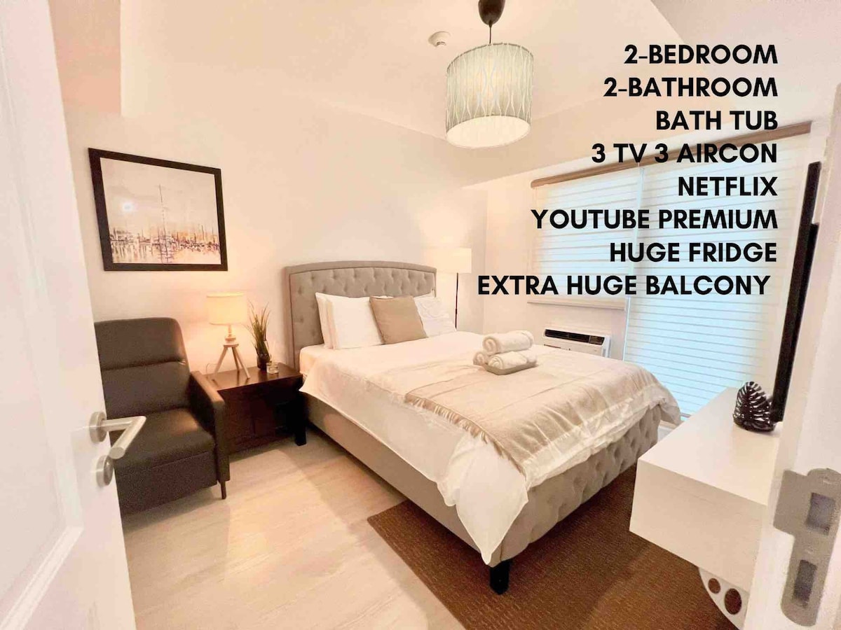 Elegant 100sqm 2-Bedroom Premium Suite W/ Bathtub