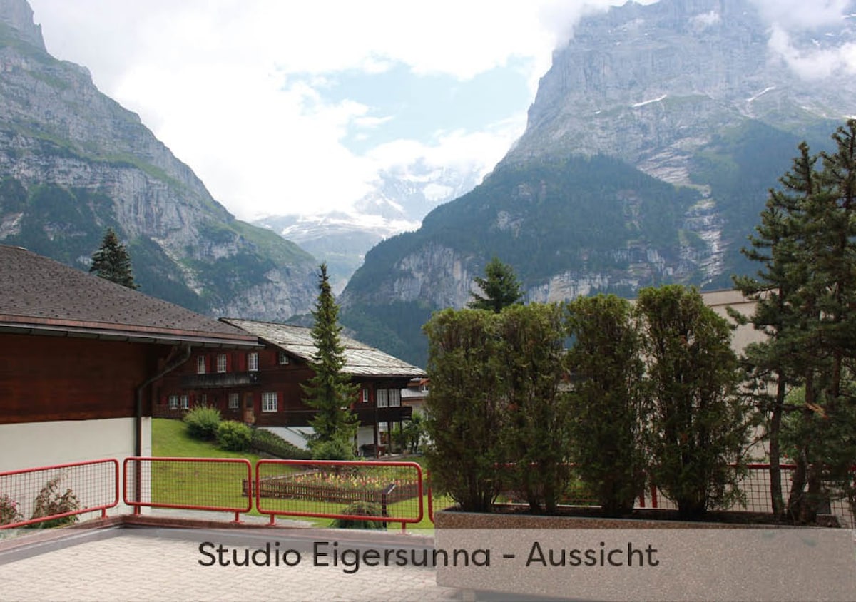 Studio Eigersunna with kingsize bed and terrace with mountain view in the heart of Grindelwald