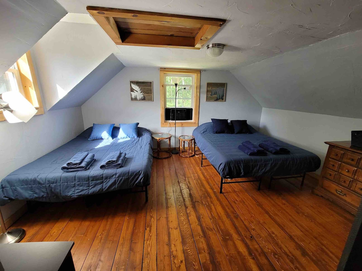 森林中的安静房间，配有两张标准双人床