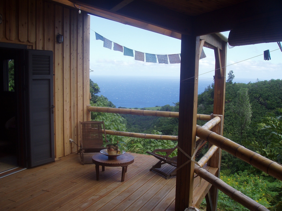 Chambre dans maison bois vue ravine et mer AVIRONS