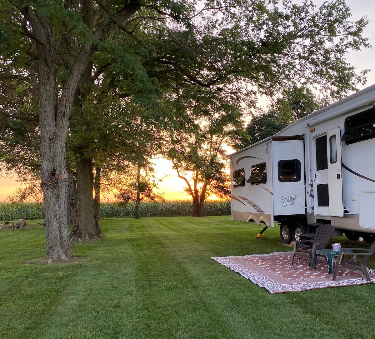 Camper with country setting