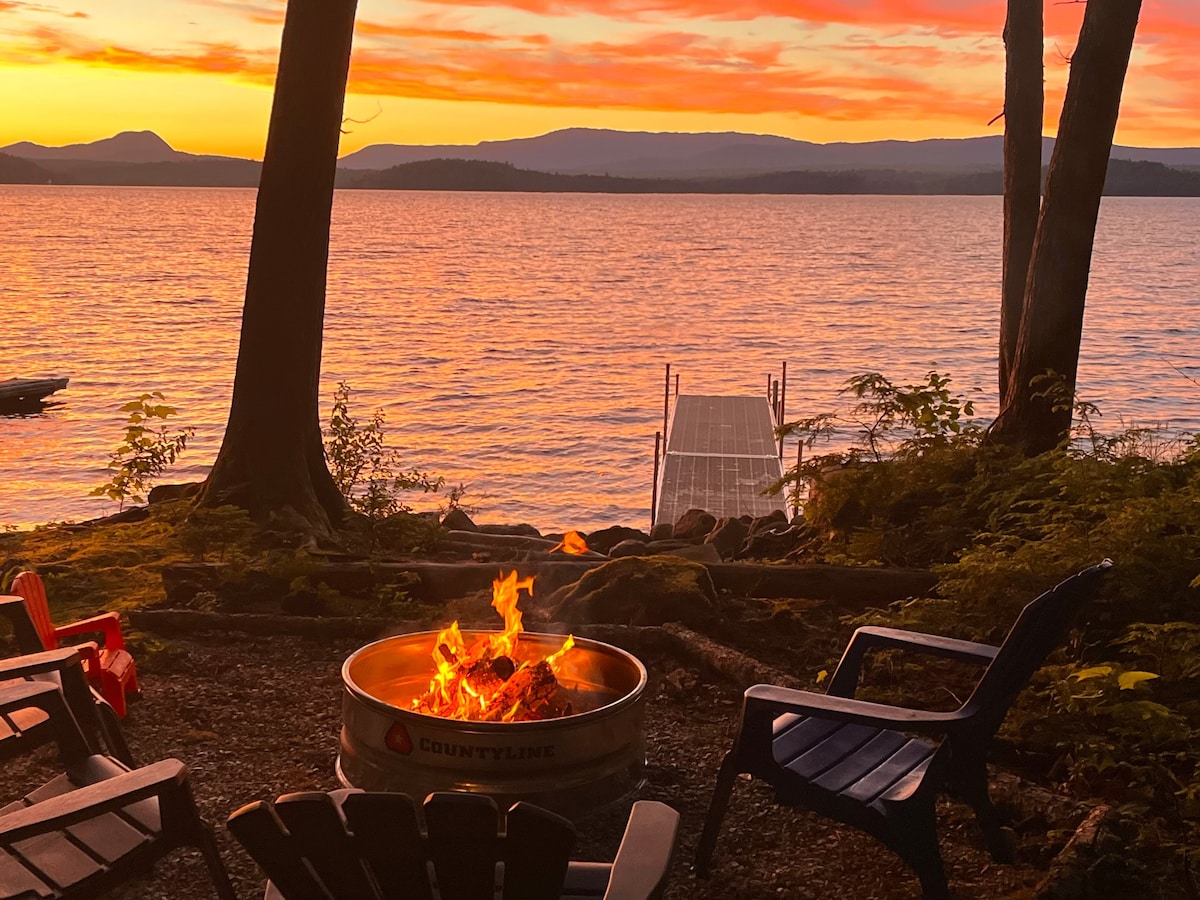 Sebec Lake Camp with Sandy beach and Mountain View