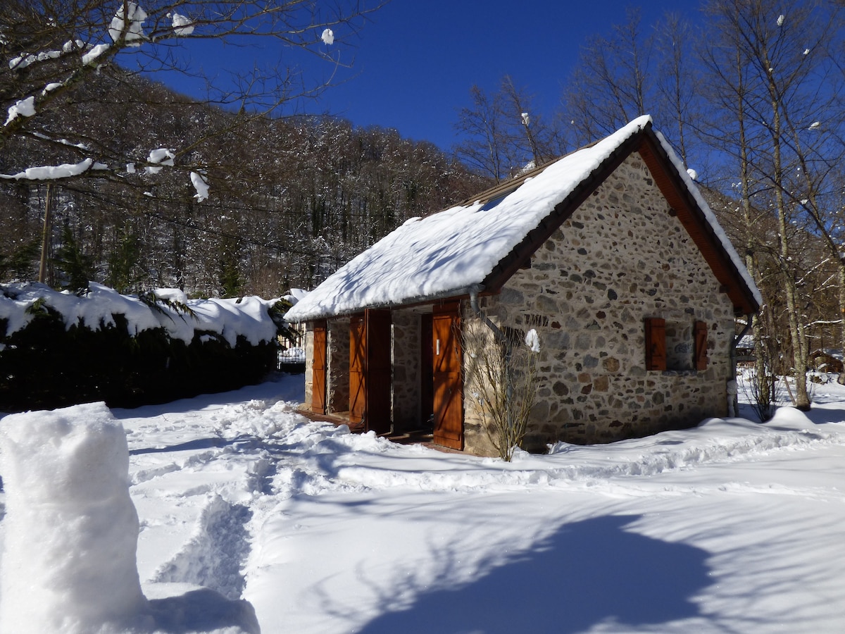 Stone house-Ariège-Ustou Guzet view Pyrenees