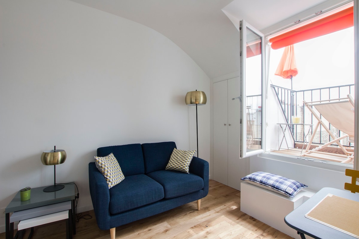 舒适的小型1间卧室- Marais Beaubourg -阳台
