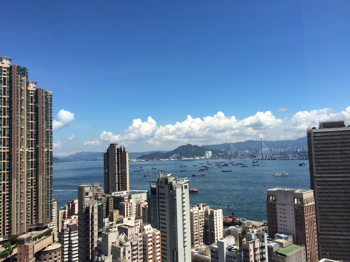 海景@香港西部舒适、全新、高楼层公寓+健身房