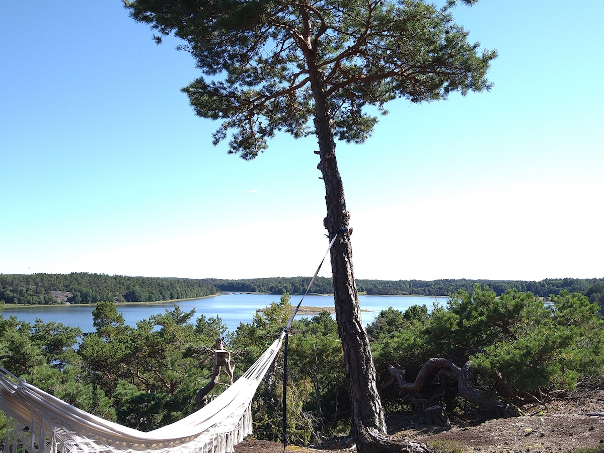 Hyr vårt sommarparadis på Rävö vid Kosterhavets nationalpark, bland talltoppar med utsikt över havet.