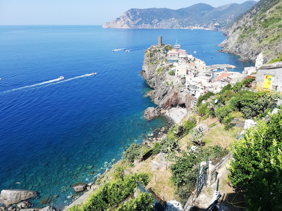 位于韦尔纳扎（ Vernazza ）顶部的迷人海景客房