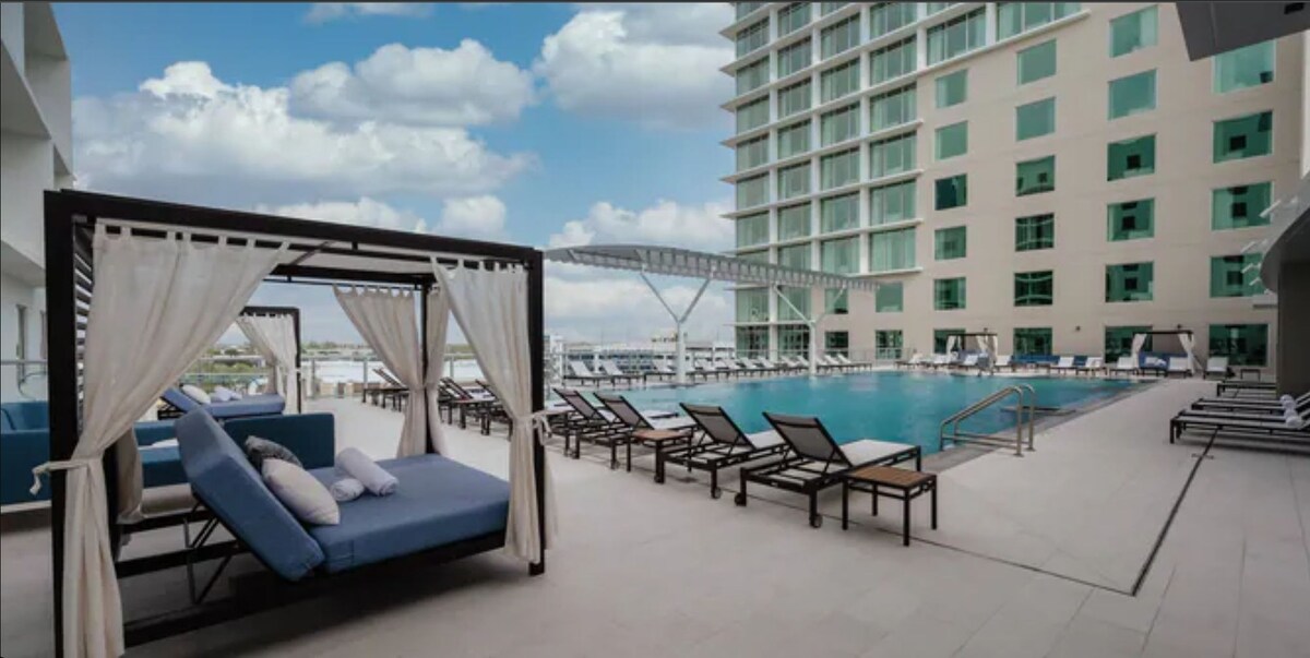 Cabana bed with rooftop pool and resort access