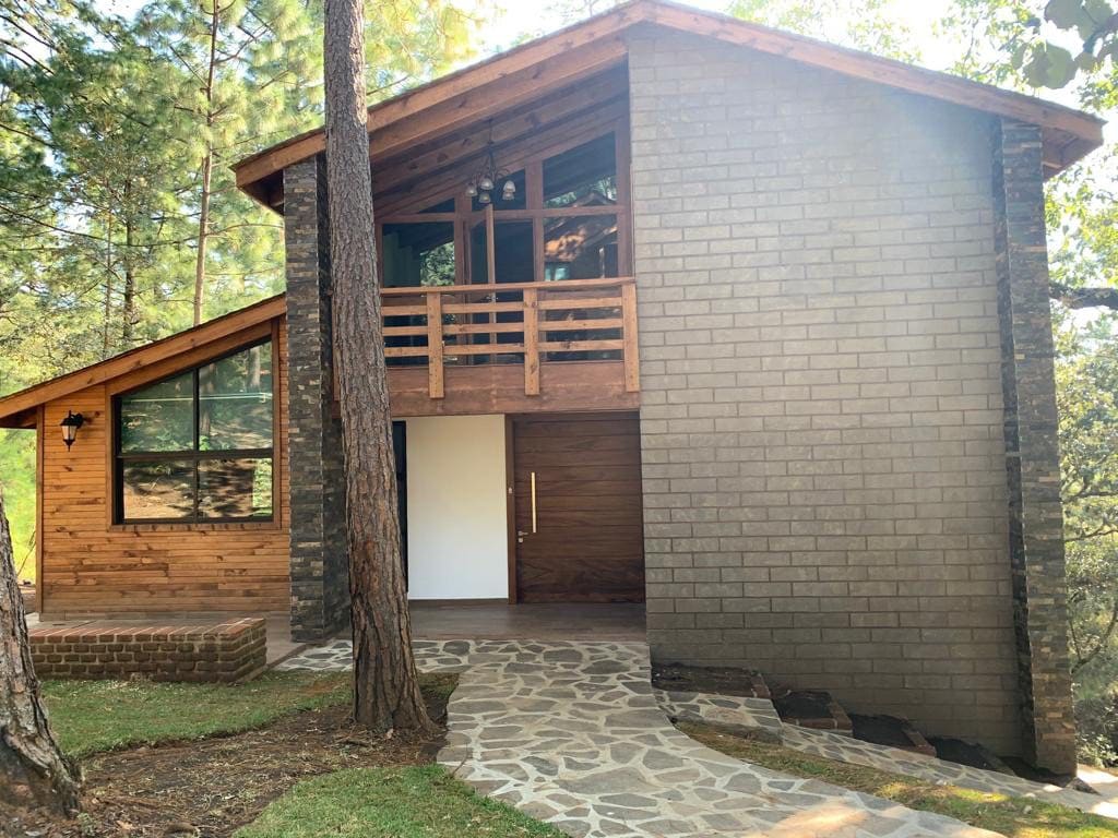 Cabaña sobre quebrada en el bosque