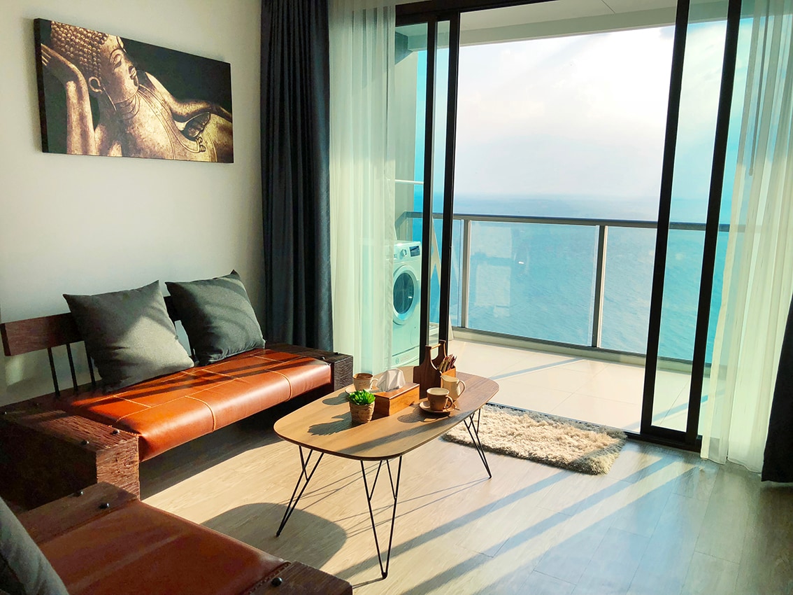 Pattaya SeaView芭提雅海滩2Rooms全家亲子爱侣180度高层正海景公寓零距离住在海里