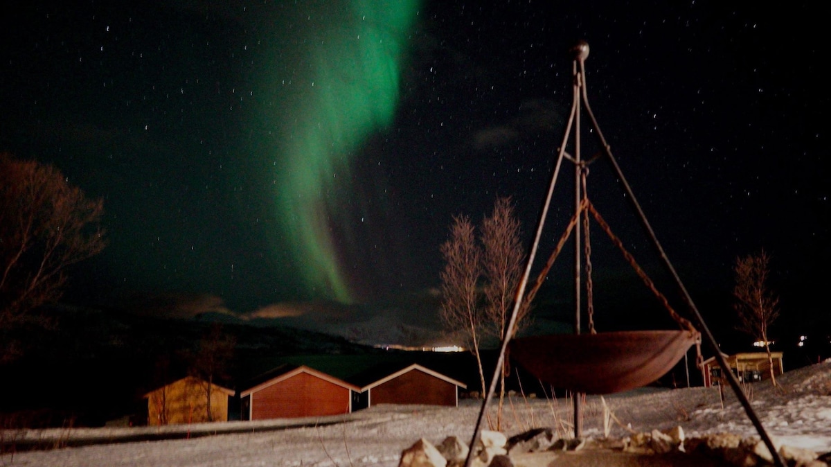 舒适的现代小屋，可欣赏美丽的北极光景观