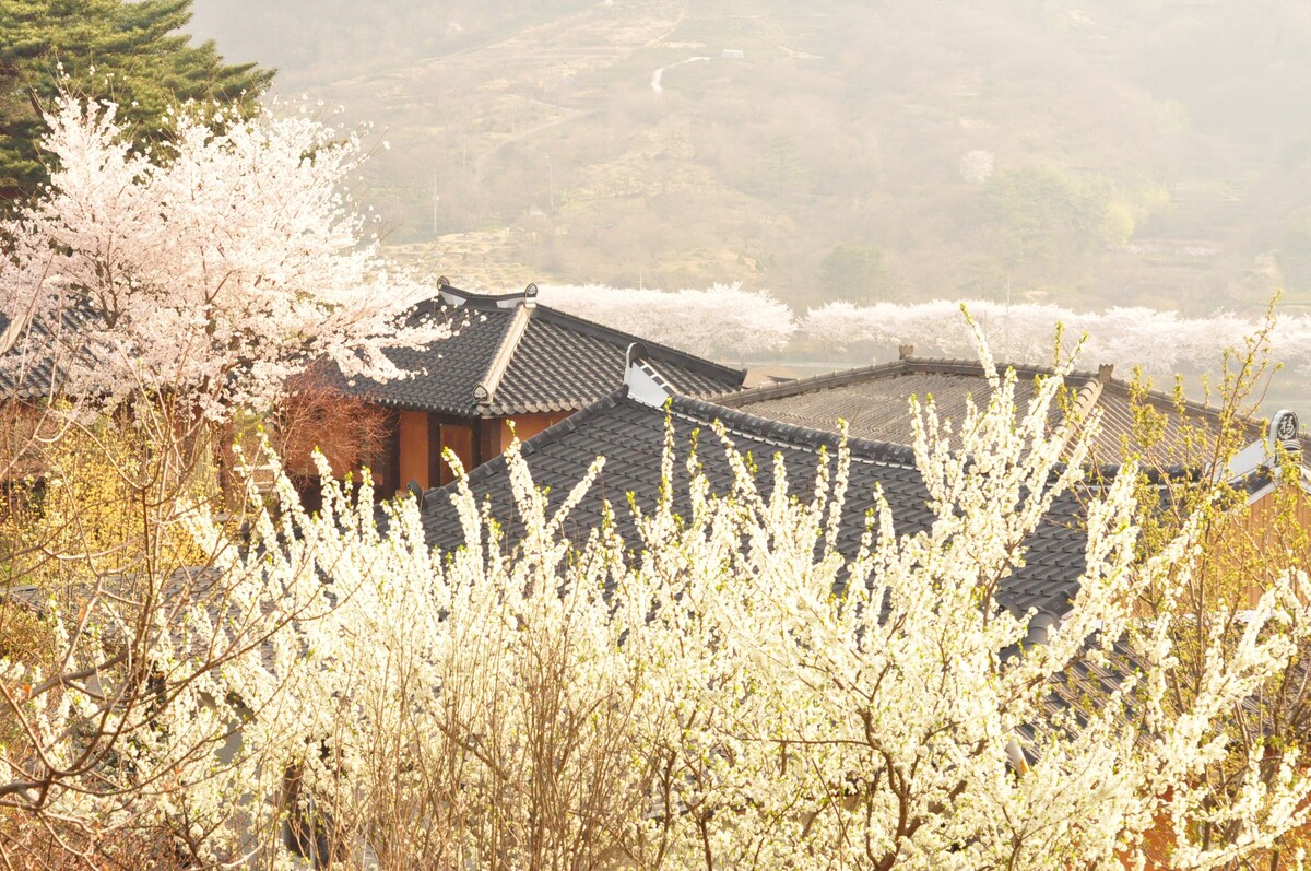 Seomjin Stay Hanok单间公寓，由Seomjinda Garden运营，在那里您可以欣赏到Seomjin河和Jirisan山