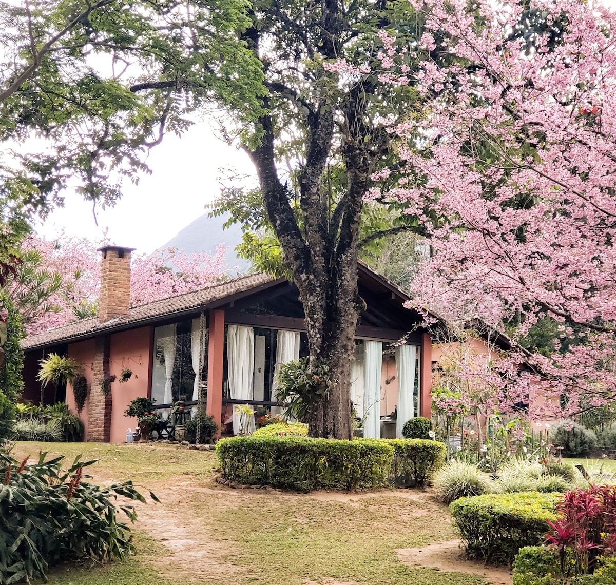 Casa no paraíso de Araras com muito verde.