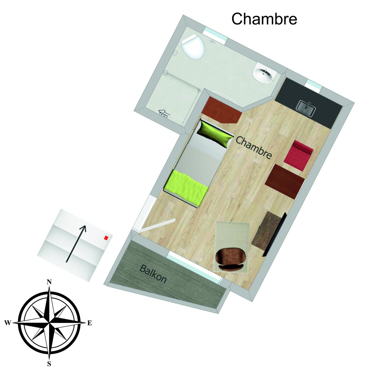 单间公寓独立卫生间-阳台-香槟