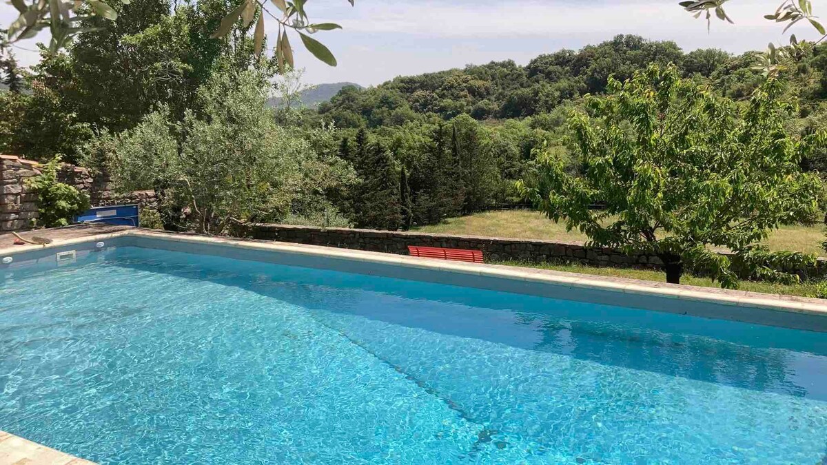 Sud Ardèche, mas provençal du XVIII, piscine.