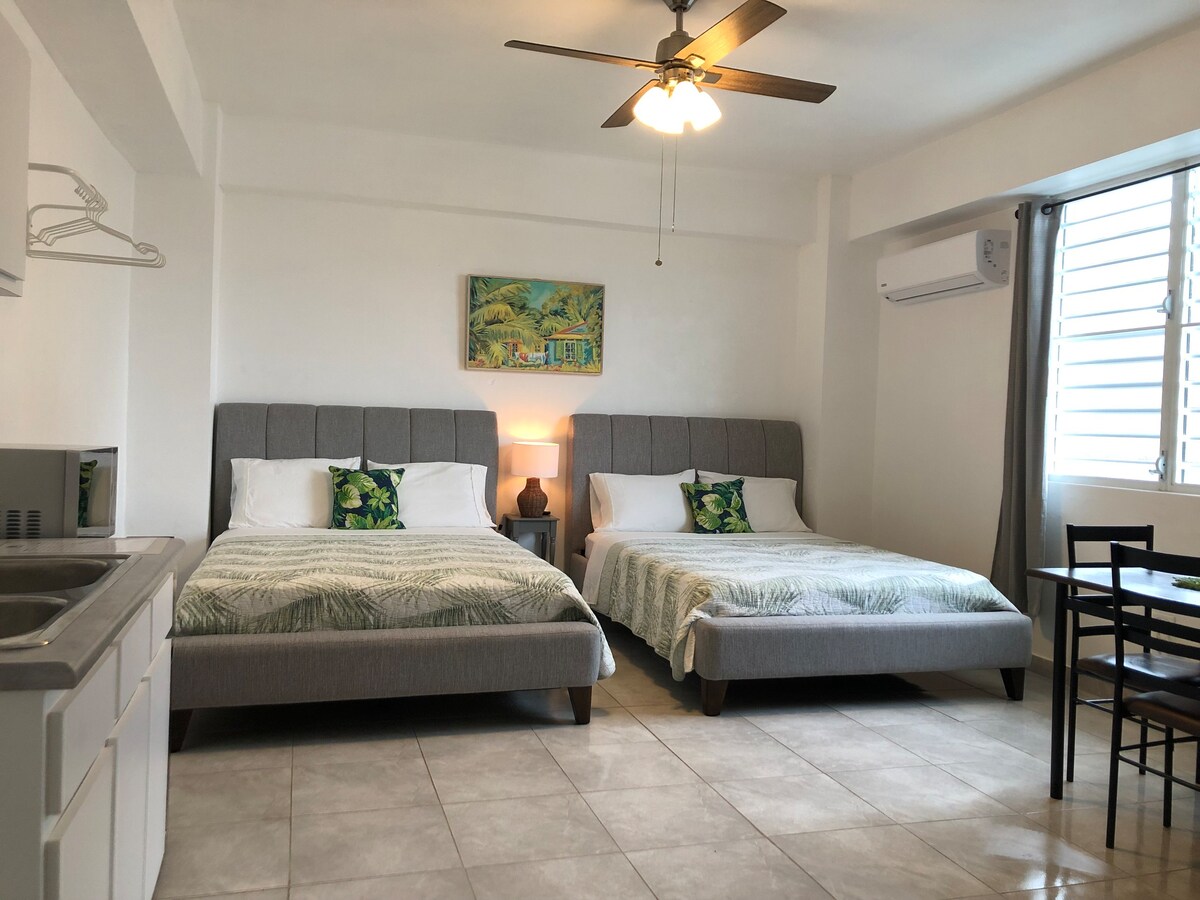 公寓配有两张标准双人床和独立卫生间。