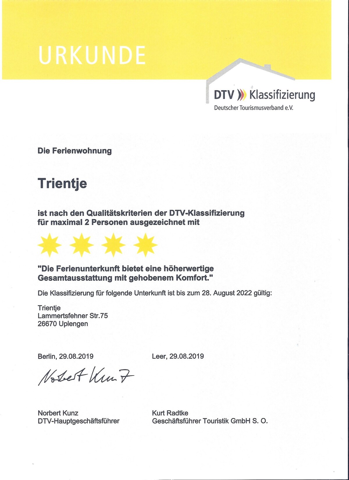 Ferienwohnung Trientje - 5 DTV Sterne