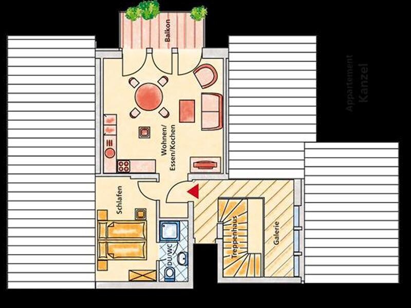 Gut Frielinghausen, (Meschede), Ferienwohnung Kanzel, 35 qm, 1 Schlafzimmer, Balkon,最多3人