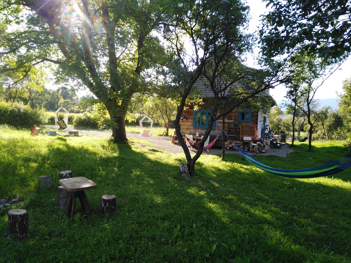 Breb's Cosy Barn, old wooden barn and green garden