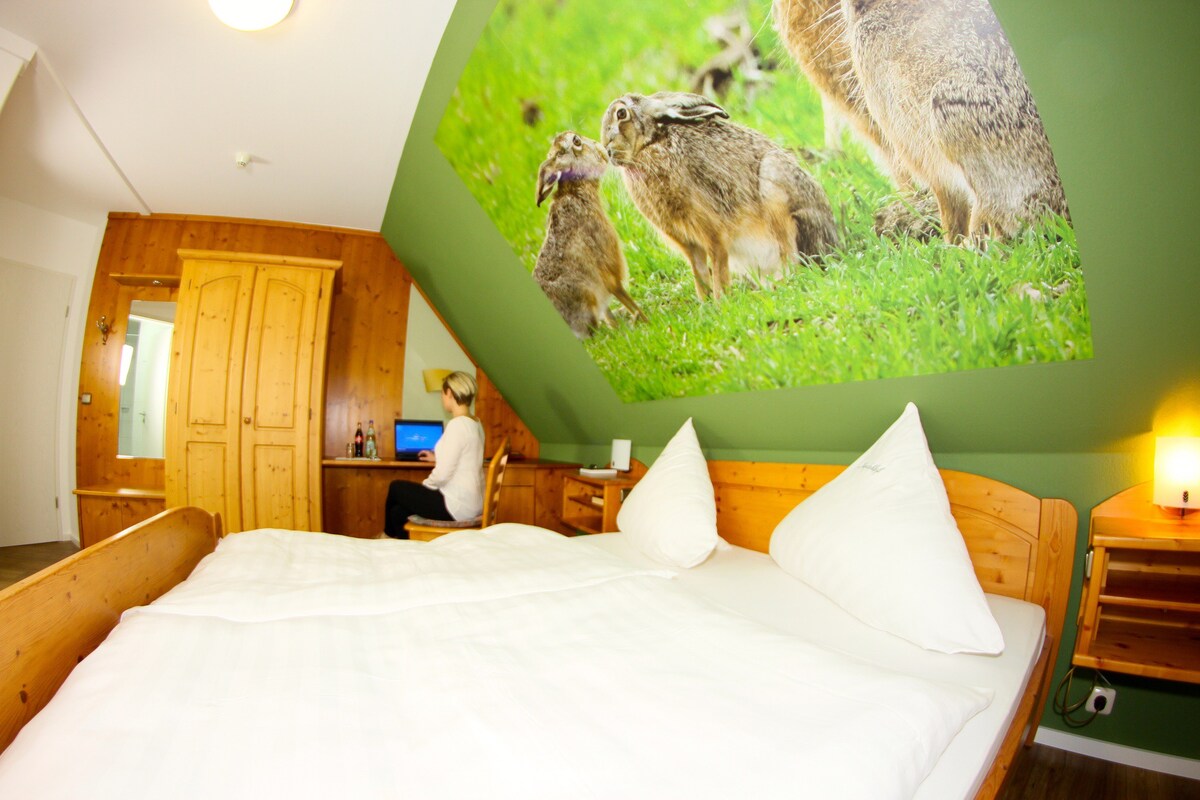 Landhotel Jagdschloss （ Windelsbach ） ， 24号房间-可欣赏庭院和森林景观的兔子