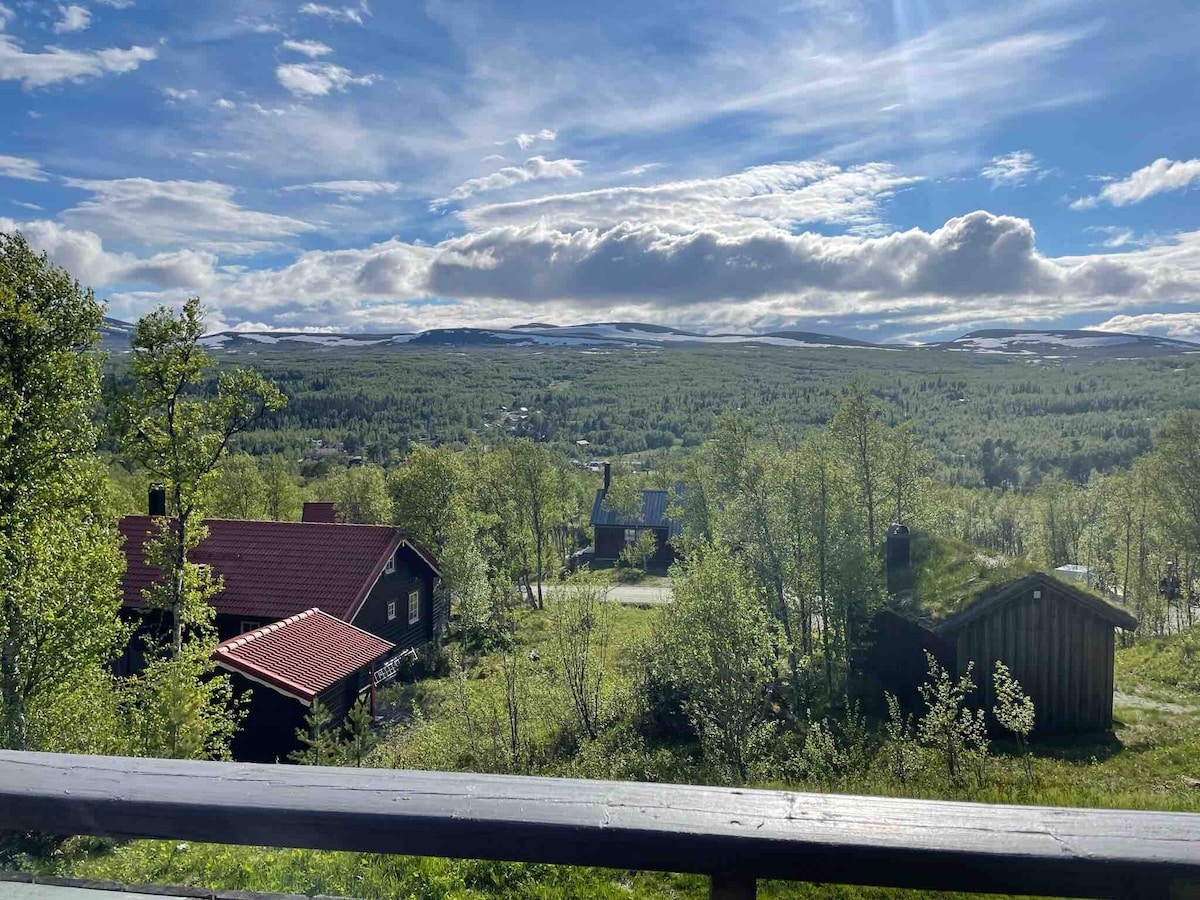 Stuga med jacuzzi utomhus och fantastisk utsikt