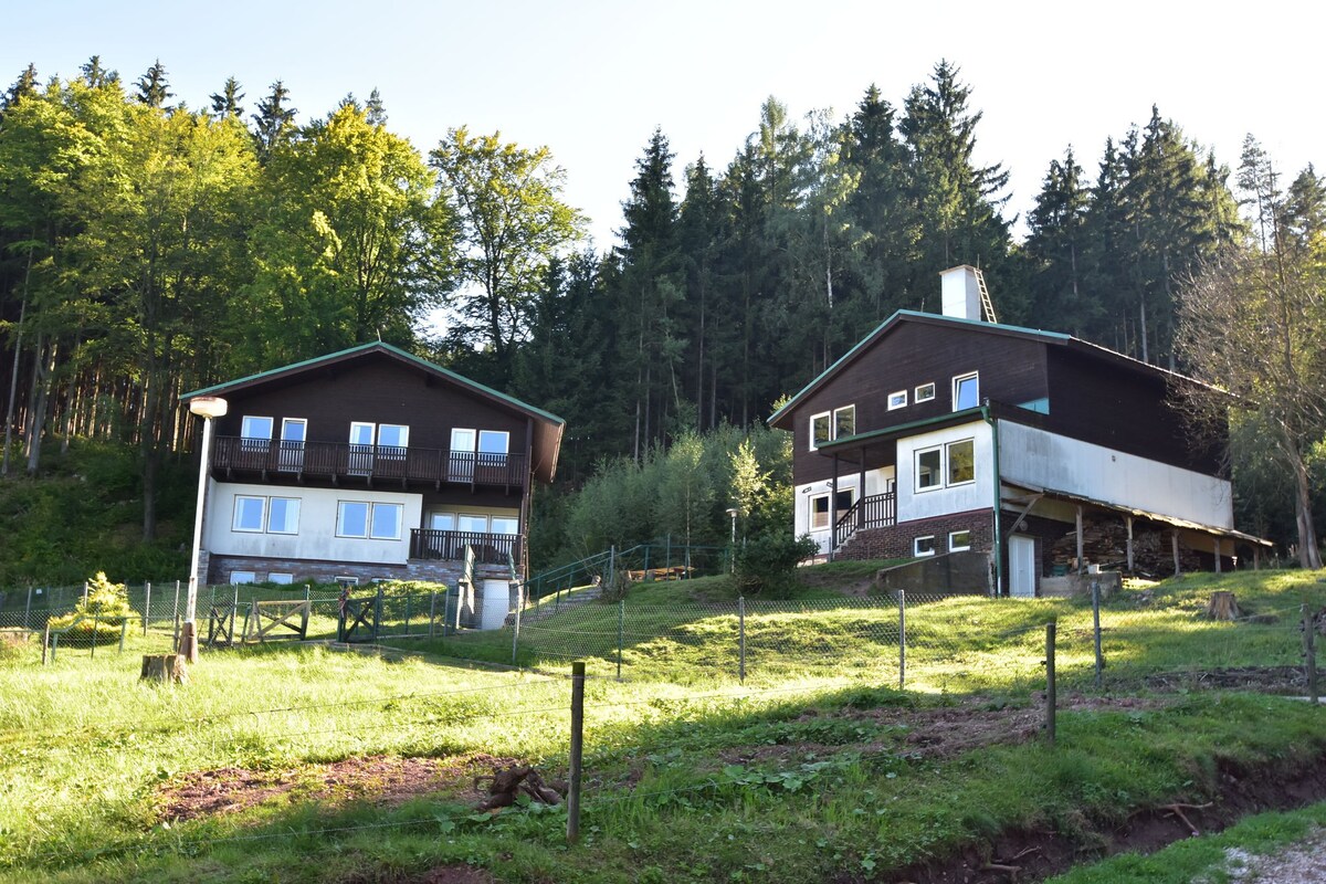 位于多尔尼布鲁斯尼斯（ Dolní Brusnice ）的舒适度假木屋，带共用游泳池