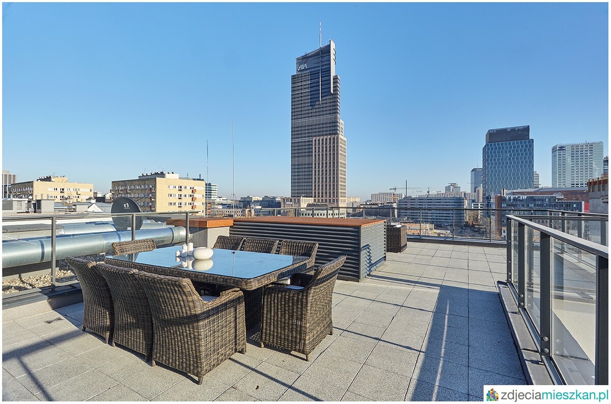 可欣赏华沙尖塔和市中心美景的顶层公寓