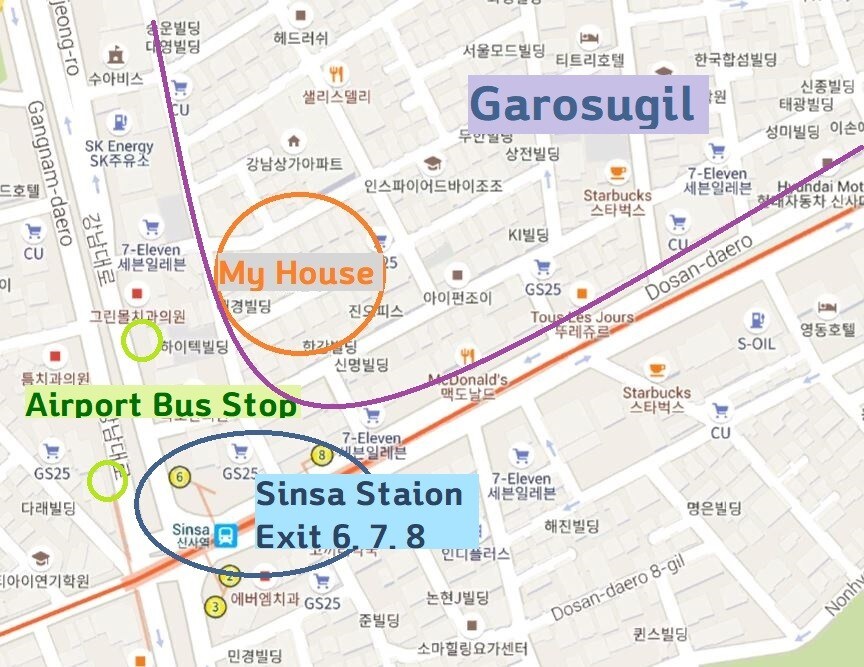 [B04]步行2分钟。Garosugil&Sinsa地铁站。热门景点！ ！