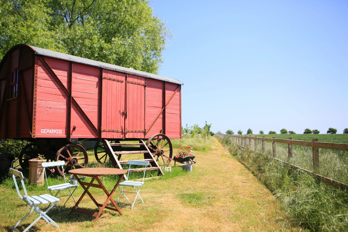 The Railway Wagon hideaway retreat, rural Suffolk