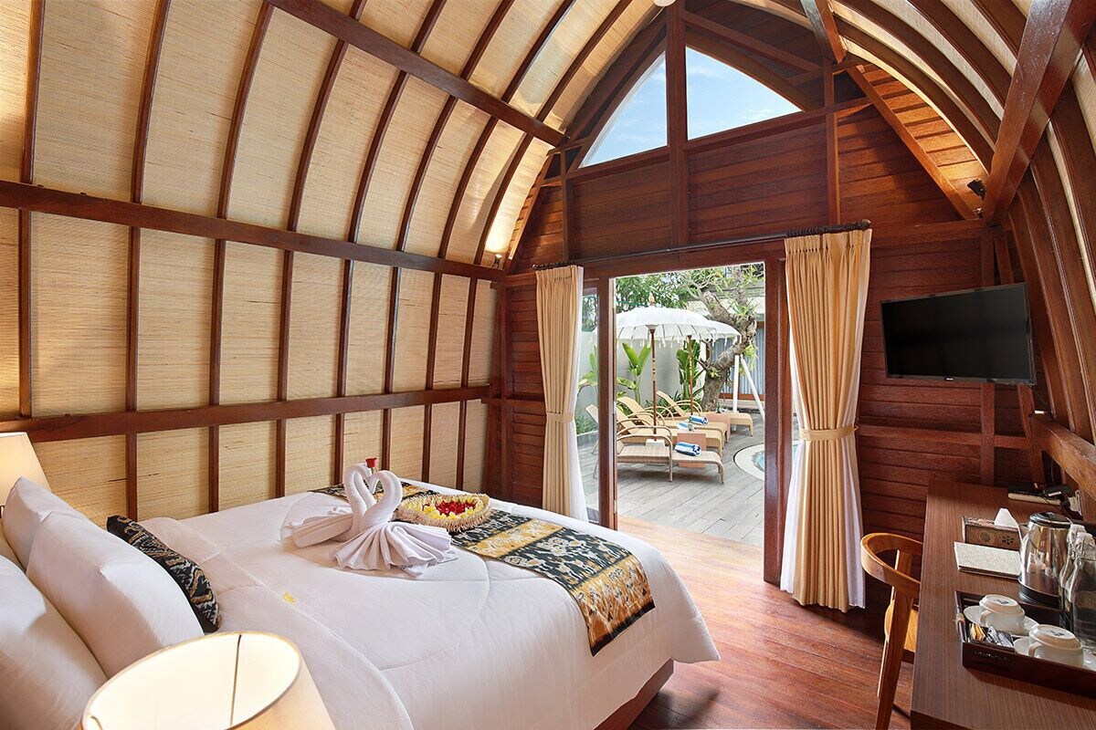 「美丽的1卧室巴厘岛木屋，巨大的泳池景观