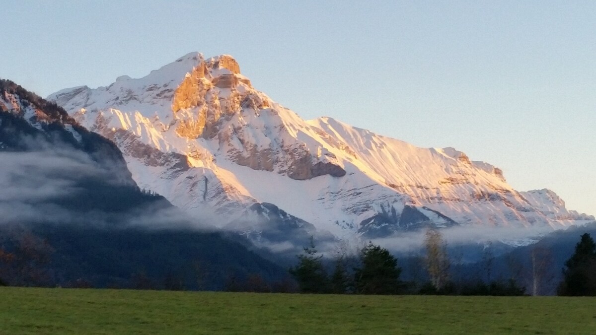 度假屋，法国阿尔卑斯山， 1000米，阳光明媚，全景