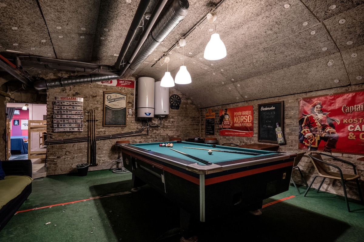 former pub , pool biliard table, soccer, beer tap