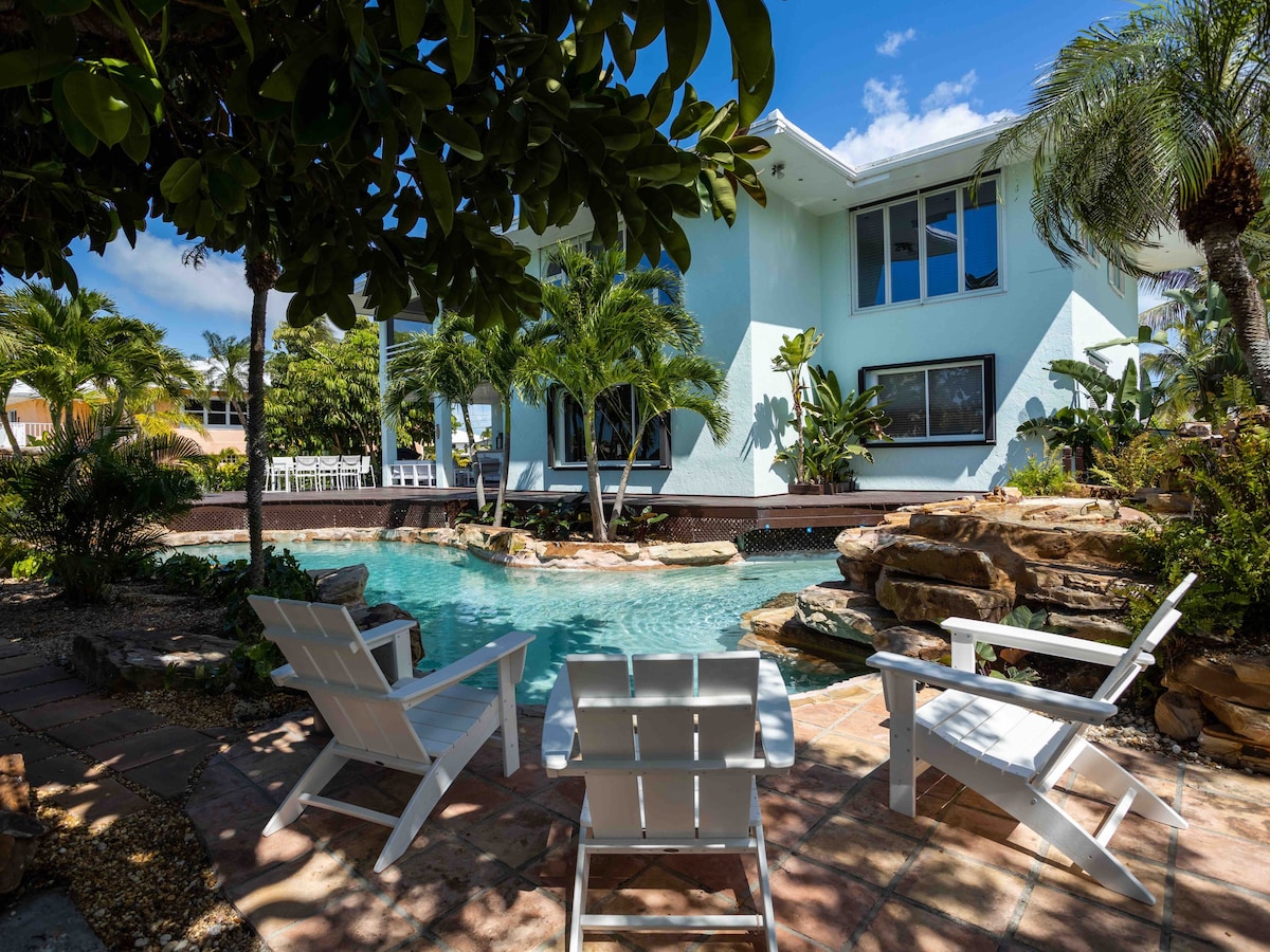 Sombrero Beach house with dock and tropical pool