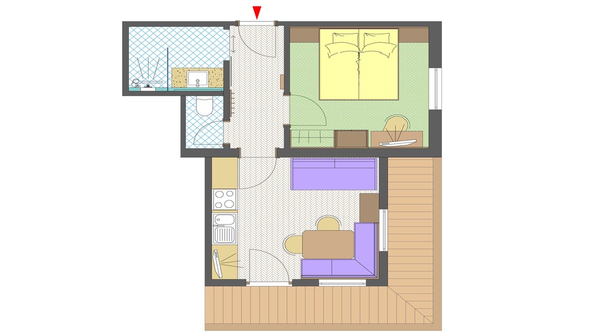顶级公寓，带阳台，适合2-3人入住，位于塔克斯