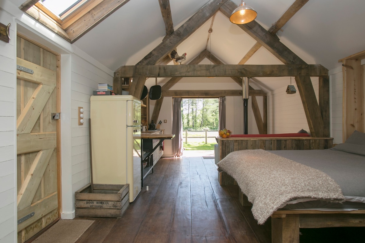 田园诗般的小木屋，可欣赏森林景观和热水浴缸