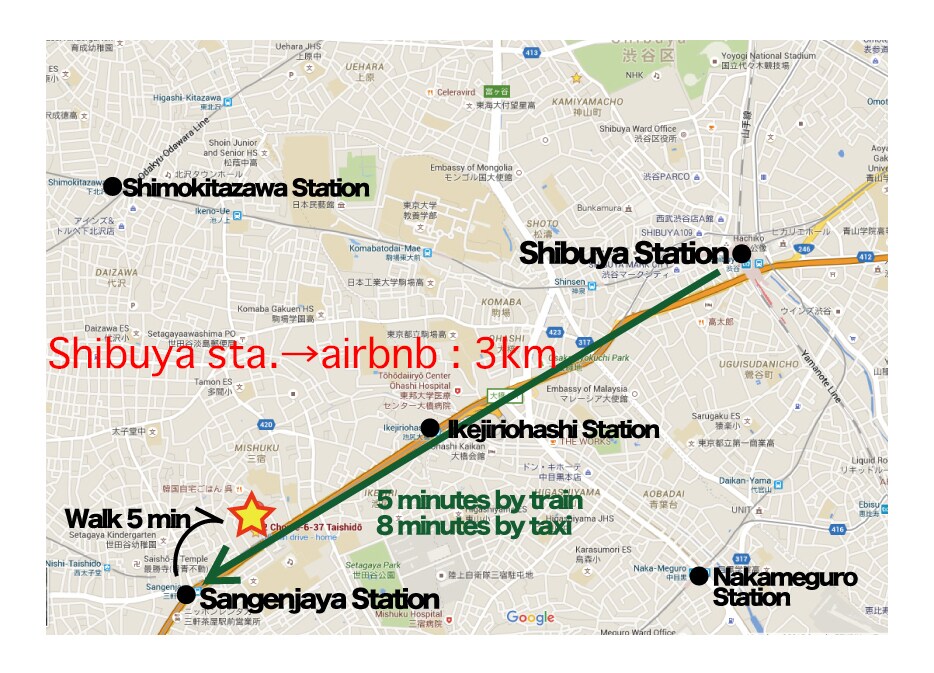 乘坐火车5分钟可达Sancha Place 207/涩谷站