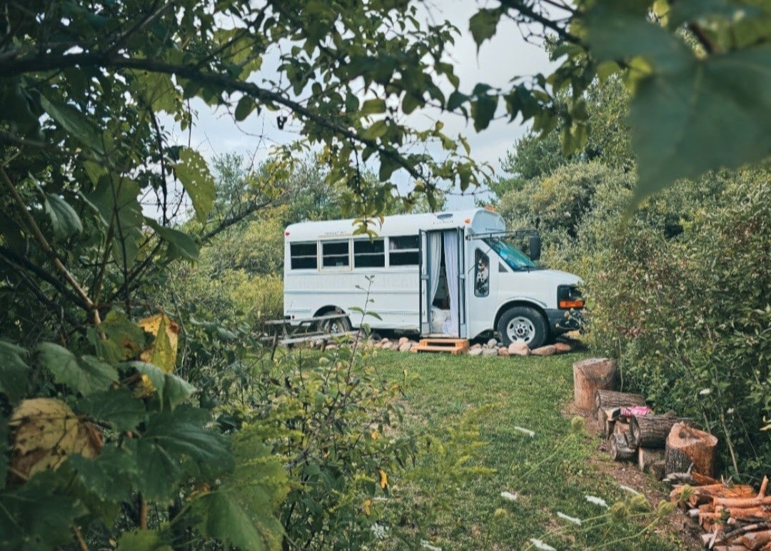 Primitive Converted School Bus in Nature!