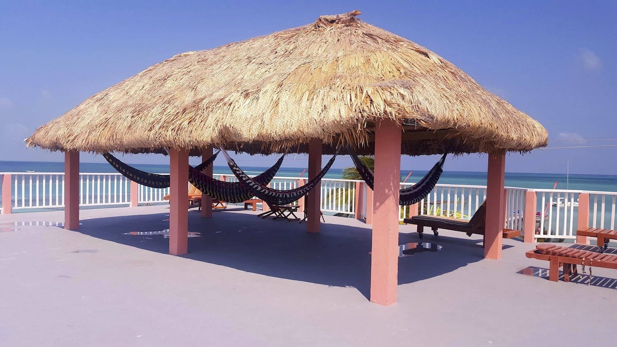 Ocean front hotel with rooftop palapa