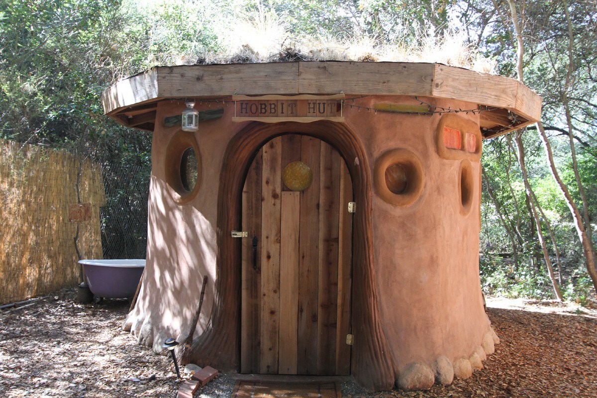 A Grass-Roofed Earthen Hobbit Hut