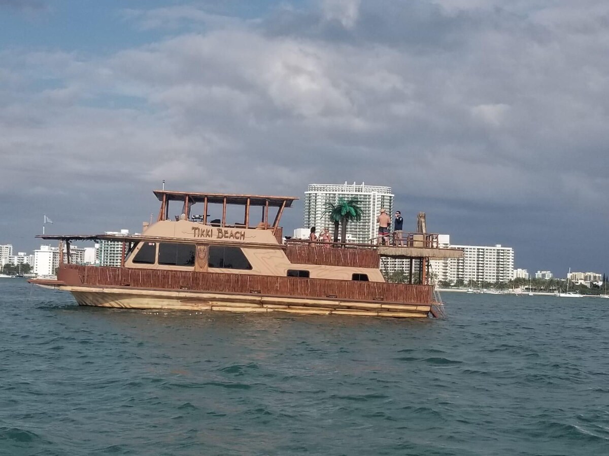 Unique 3-level island boat w all natural bamboo