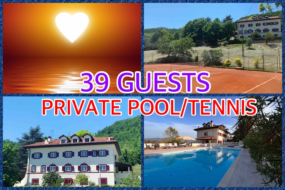 Entire estate with pool and tennis 39 guests.