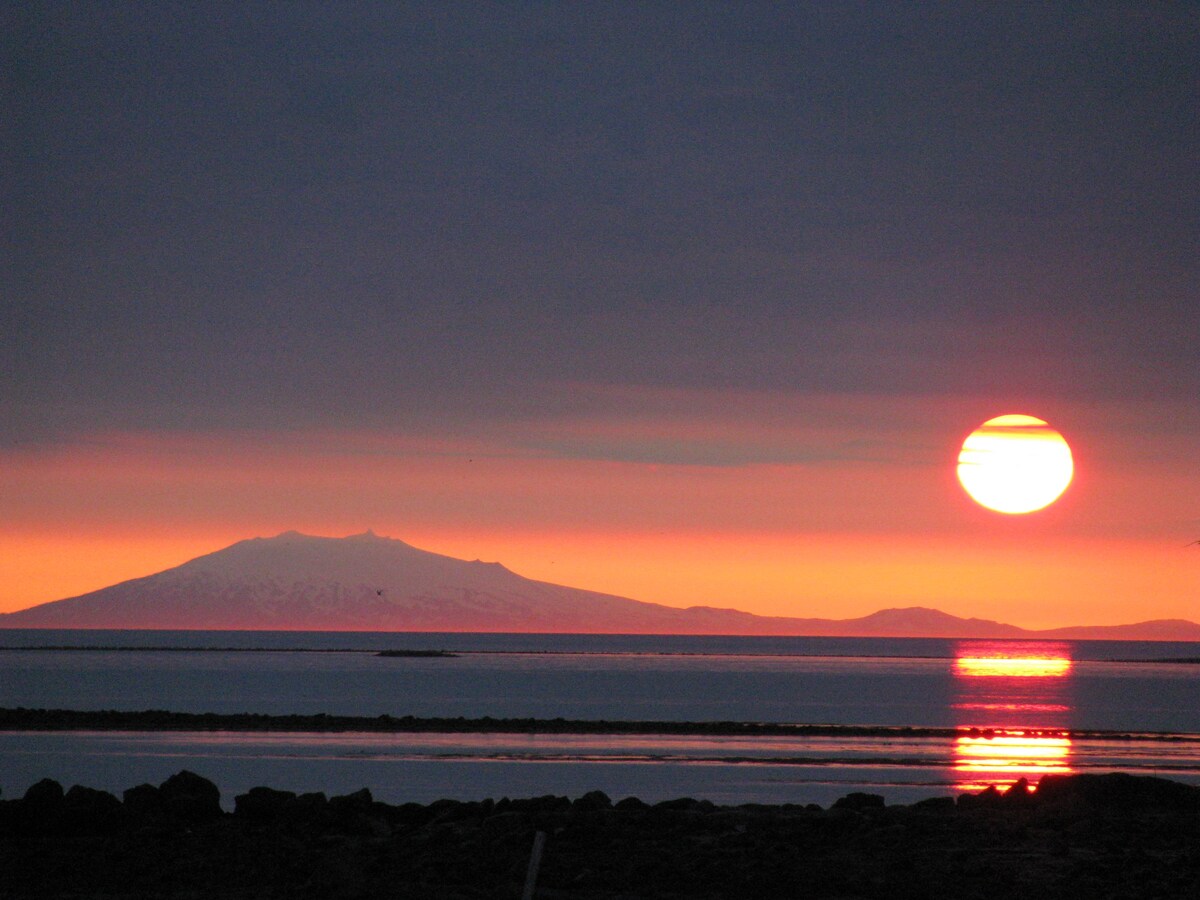 Norðurkot ，黄色北极光之家。