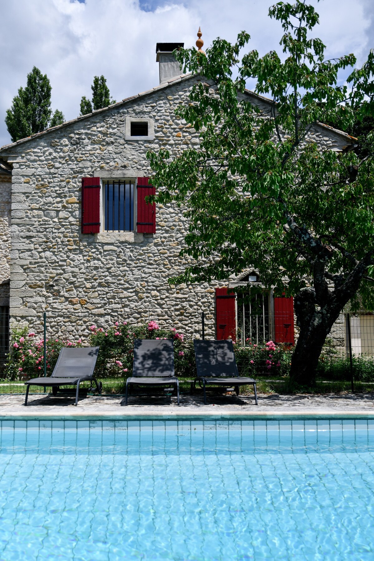 老磨坊。泳池。Drôme Provençal。