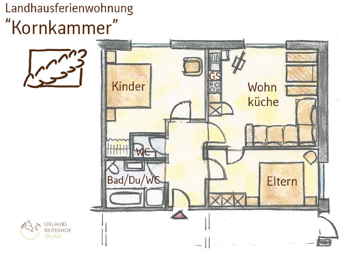 Feriensreiterhof Trunk （ Igersheim ） ，度假公寓Kornkammer -可入住1-4人的现代家具